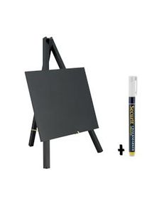 Securit Mini caballete con pizarra de mesa, incluye rotulador de tiza - Madera con acabado negro lacado - 1 ud.