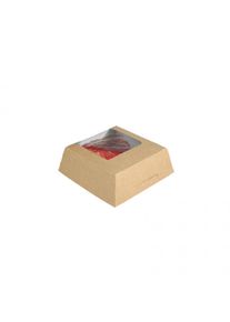 500 Uds. Tartera kraft pequeña con ventana (12x12x4cm) Ref EG0062