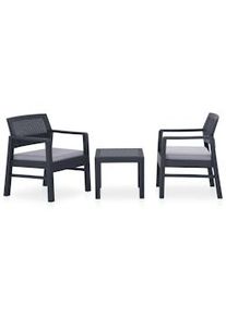 vidaXL Set de muebles de jardín 3 piezas con cojines plástico gris
