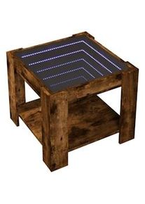 Mesa de centro y LED madera ingeniería roble ahumado 53x53x45cm