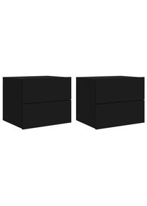 Mesitas de noche de pared con luces LED 2 unidades negro