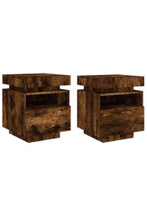 Mesitas de noche con luces LED 2 uds roble ahumado 40x39x48,5cm