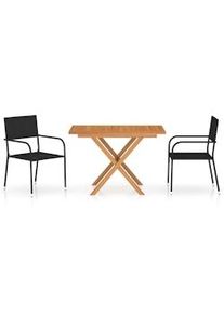 Set comedor jardín 3 pzas ratán sintético madera acacia negro