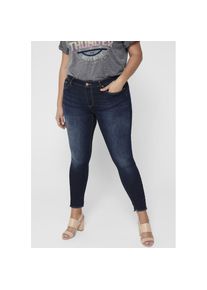Only CARMAKOMA, Damen, Skinny-fit-Jeans &raquo;CARWILLY REG SK ANK JNS&laquo; in washed-out Optik, dark-blue-used, L&auml;nge 32, 42 -L&auml;nge 32, dark-blue-used, Skinny-