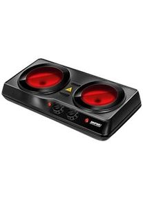 MPM MKE-21 Cocina Eléctrica Portátil Vitrocerámica 2 Fuegos 19 - 16,5 cm, Termostato Regulable, Apagado Automático de Seguridad, 1200 + 800 W, Negro