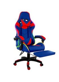 Arreditaly Sedia Con LED RGB Telecomando Poltrona Ufficio Scrivania Casa PC Racing Girevole Ergonomica Ecopelle Cuscino Lombare Poggiapiedi Blu e