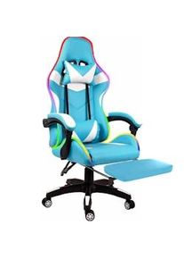 Arreditaly Sedia Con LED RGB Telecomando Poltrona Ufficio Scrivania Casa PC Racing Girevole Ergonomica Ecopelle Cuscino Lombare Poggiapiedi Azzurro
