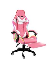 Arreditaly Sedia Con LED RGB Telecomando Poltrona Ufficio Scrivania Casa PC Racing Girevole Ergonomica Ecopelle Cuscino Lombare Poggiapiedi Rosa E