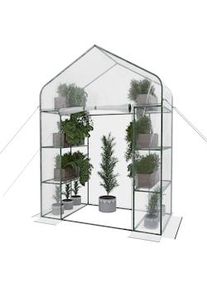 Arreditaly Serra Giardino Orto Con 8 Ripiani In Metallo Telaio A Casetta In Acciaio Telo Trasparente PVC Porta Avvolgibile Apertura A Cerniera