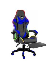 Arreditaly Sedia Con LED RGB Telecomando Poltrona Ufficio Scrivania Casa PC Racing Girevole Ergonomica Ecopelle Cuscino Lombare Poggiapiedi Nero Blu