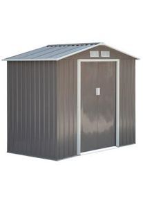 Outsunny Abrigo de Jardim 213x130x185cm Abrigo de Jardim Metálico de Exterior com 2 Portas Deslizantes e 4 Janelas Cinza Claro