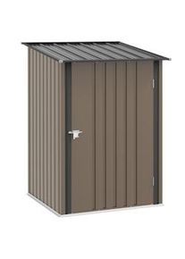 Outsunny Abrigo de Jardim de Aço Galvanizado com Porta Fechadura e Teto Inclinado 0,92 m² 100x103x160 cm Marrom