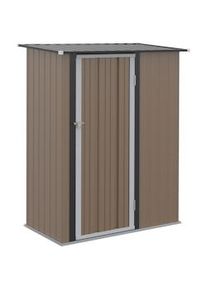 Outsunny Abrigo de Jardim 1,07m2 142x84x189 cm Abrigo de Armazenamento Abrigo de Ferramentas com Teto Inclinado e Porta Marrom