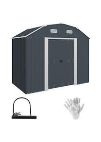 Outsunny Abrigo de Jardim 2,7 m² 238x132x198,5 cm com Base Prateleiras Ajustáveis 2 Portas e 2 Janelas de Ventilação Cinza Escuro