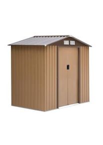 Outsunny Abrigo de Jardim 213x130x185cm Abrigo de Jardim Metálico de Exterior com 2 Portas Deslizantes e 4 Janelas Marrom Claro