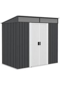 Outsunny Abrigo de Jardim 2 m² 195x122x181,5 cm Abrigo de Armazenamento Metálico com Porta de Correr e 2 Janelas Cinza Escuro