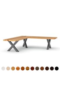 Eckbank Kernesche nach Maß solide Esche mit buntem Kern Massivholz nachhaltig und einzigartig plus Stahlgestell handgefertigt bei Ricon