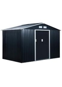 Outsunny Abrigo de Jardim Metálico para Armazenamento de Ferramentas com Base Incluída e 4 Janelas 277x195x192cm Cinza Escuro