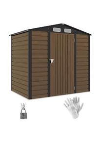 Outsunny Abrigo de Jardim 190x132x187 cm Abrigo de Ferramentas com 2 Janelas de Ventilação e Porta com Fechadura para Pátio Carvalho