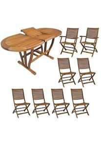 Milani Home TURRIS Set Tavolo Giardino Allungabile Ovale 180/240x100 Con 6 Sedie E 2 Poltrone In Legno Di Acacia Massiccio Per Esterno colore