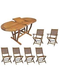 Milani Home TURRIS Set Tavolo Giardino Allungabile Ovale 180/240x100 Con 4 Sedie E 2 Poltrone In Legno Di Acacia Massiccio Per Esterno colore