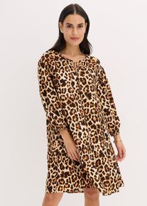 Abito tunica fantasia in crêpe operato, Beige, Taglia 50, bonprix