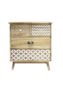 Rebecca Mobili Mobiletto Cassettiera 4 Cassetti in Legno Chiaro Shabby Boho per Cucina Ingresso