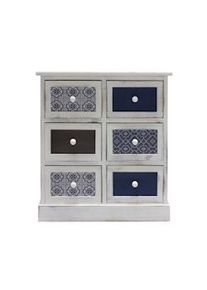 Rebecca Mobili Cassettiera Comodino Legno 6 Cassetti Bianco Azzurro 59,5x55,5x25