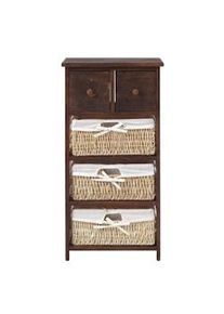 Rebecca Mobili Cassettiera 3 Ceste 2 Cassetti Legno Vimini Marrone 80x40x27