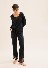 Pigiama con inserto in pizzo, Nero, Taglia 50/52 (L), bonprix