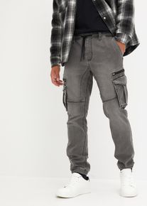Jeans in tessuto felpato con tasche cargo regular fit straight, Grigio, Taglia 52, bonprix