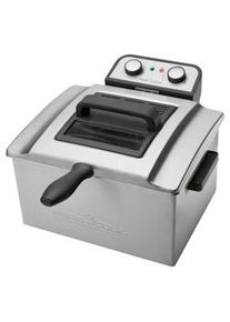 ProfiCook FR 1038 Freidora Eléctrica Doble, 5 L, Acero Inoxidable, 2 Cestas Pequeña y 1 Cesta Grande, Desmontable, 3000W, Nero/Argento