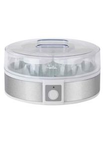 Yogurtera con 7 vasos de cristal Jata JEYG2266 con tapa de 180 ml aptos para lavavajillas. Libre de BPA. Medidas: 24 x 12,5 cm