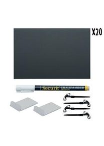 Securit Etiquetas de Quadro Negro A6, inclui marcador de giz, 4 suportes de espeto e 2 suportes transparentes - conjunto de 20