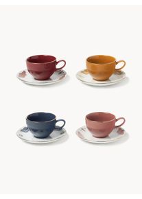 Tazas de café artesanales con platitos Mystic, 4 uds. Colorido Porcelana Ø 12 x Al 9 cm, 200 ml | Westwing Collection