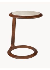 Zuiver Mesa auxiliar de travertino Doppio Marrón Madera maciza, Travertino, Madera An 45 x Al 55 cm