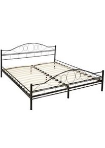 TecTake Cama doble "Art" para dormitorio con estructura de acero y somier incluido - 200 x 180 cm, negro/negro - 404516