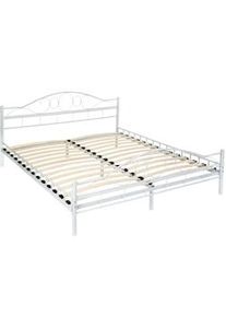 TecTake Cama doble "Art" para dormitorio con estructura de acero y somier incluido - 200 x 180 cm, blanco/blanco - 404518