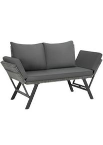 TecTake GmbH tectake Sofá lounge de ratán SINTRA, reposabrazos ajustables, 2 en 1 - gris - 405982