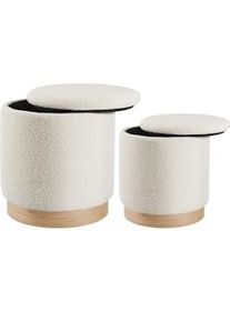 TecTake Set de 2 taburetes ORCHIDE tapizados en bouclé, con almacenamiento - crema - 405228
