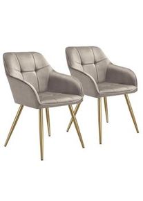 TecTake GmbH tectake Silla de comedor MARILYN, aspecto aterciopelado, acolchado - gris topo/dorado, Juego de 2 - 405788