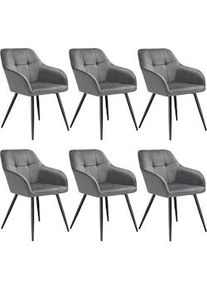 TecTake GmbH tectake Silla de comedor MARILYN, aspecto aterciopelado, acolchado - gris/negro, Juego de 6 - 405770