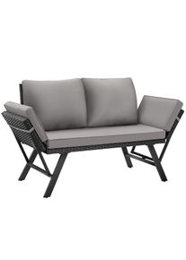 TecTake GmbH tectake Sofá lounge de ratán SINTRA, reposabrazos ajustables, 2 en 1 - gris claro/negro - 405830