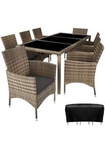 TecTake Conjunto de ratán 8+1 ALMANSA - natural/gris oscuro - 404329