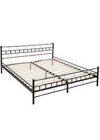 TecTake Cama de matrimonio con cabecero, pie de acero y somier de láminas de madera - 200 x 180 cm, negro - 401720
