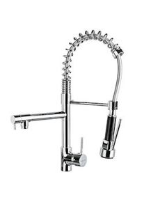 TecTake Grifo de cocina con dos monomandos y alcachofa extraíble - gris - 402140