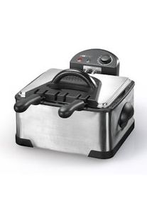 Clatronic FR 3195 Friggitrice Doppia, 3 cestelli, Capacità 4 Litri, Acciaio Inossidabile, 2000W, Nero/Argento