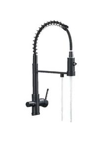 KLARWERK Bernd | Estera filtrante de 3 vías gastronomía negro mate|Grifo ósmosis acero inoxidable con resorte para cocina|monomando restaurante