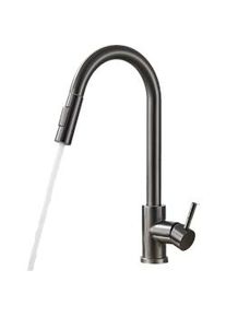 KLARWERK JANA | Rubinetto da cucina estensibile Premium in acciaio inox grigio titanio miscelatore arco alto | alta pressione ruotabile a 360° 2