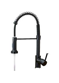 Bernd | Raccordo flessibile catering nero opaco | Rubinetto cucina acciaio inossidabile | Miscelatore ruotabile 360 gradi Alta pressione 2 porte